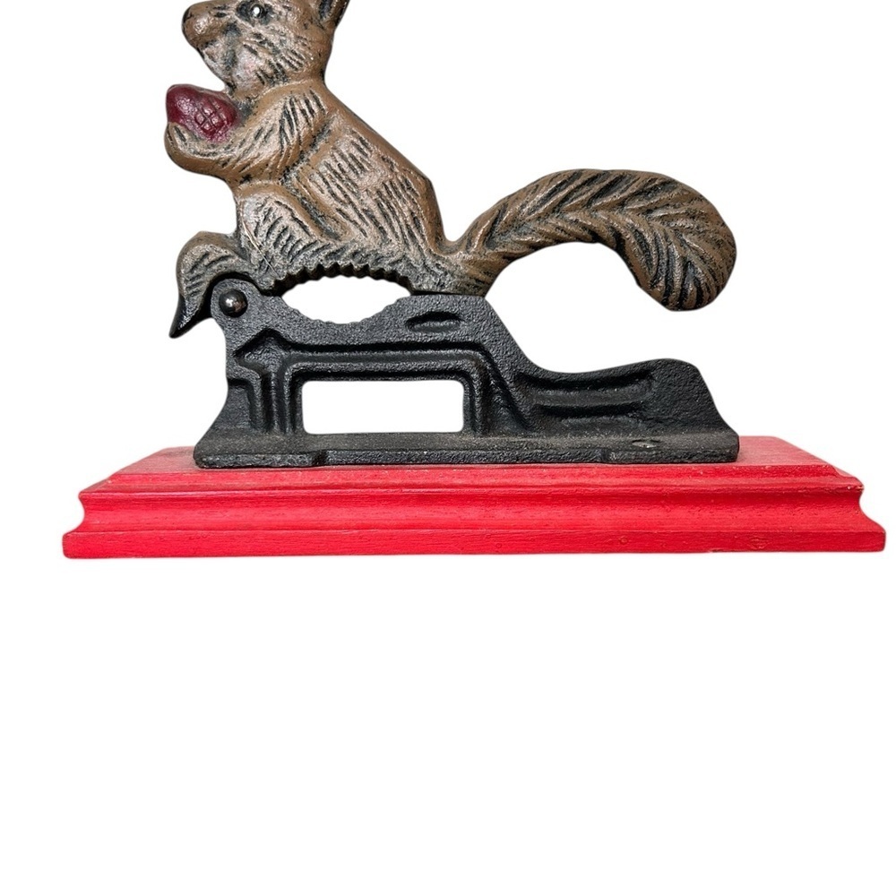 Vintage cast iron squirrel nutcracker on wood base, Whimsical Rustic Charm - Picture 5 of 8